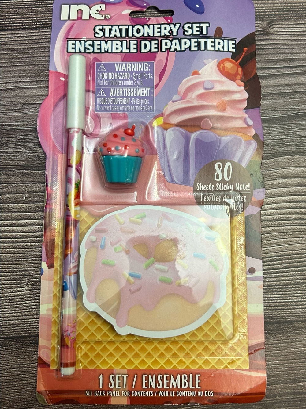 INC International Concepts Pink Cupcake & Donut Stationery Set